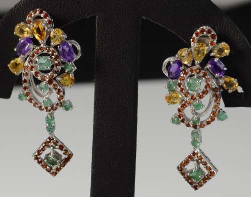NATURAL CITRINE, EMERALD GARNET 925 SILVER EARRINGS