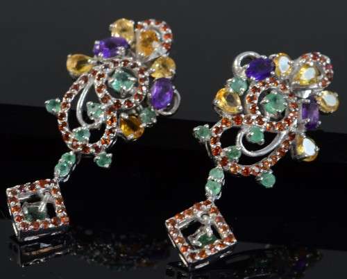 NATURAL CITRINE, EMERALD GARNET 925 SILVER EARRINGS