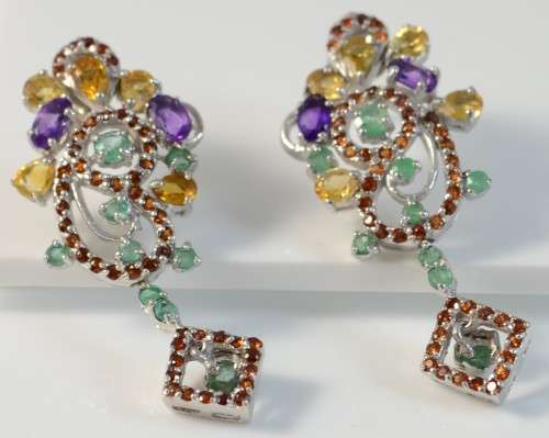 NATURAL CITRINE, EMERALD GARNET 925 SILVER EARRINGS