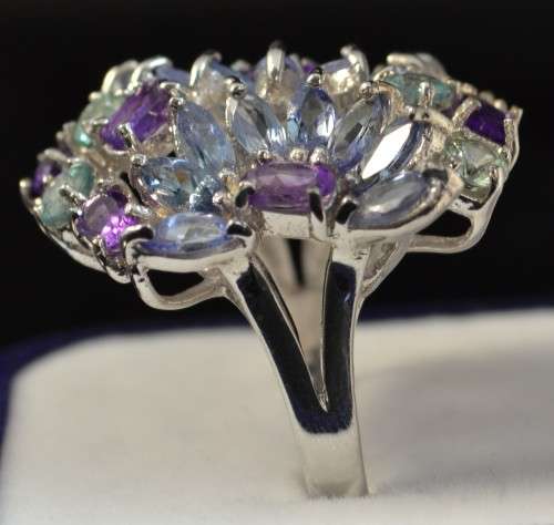 GLORIOUS REAL TANZANITE AMETHYST AND ZIRCON 925 SILVER RING SIZE 9