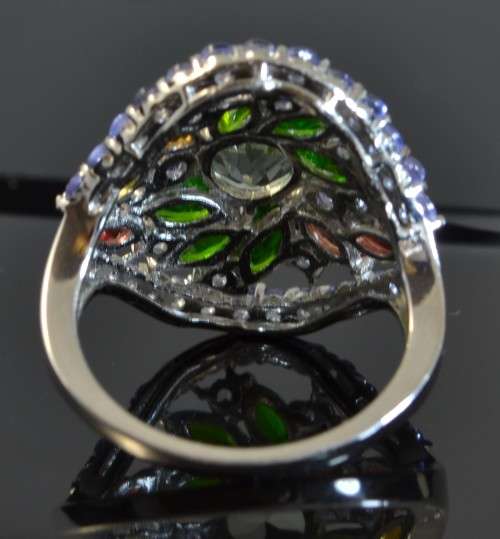GENUINE TANZANITE. AMETHYST CHROME DIOPSIDE SAPPHIRE 925 SILVER RING