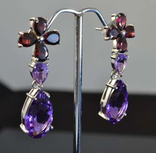 For username bebaandric onlyNATURAL BEAUTIFUL PURPLE AMETHYST & RHODOLITE GARNET 925 SILVER EARRING