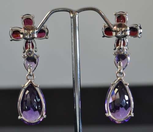 For username bebaandric onlyNATURAL BEAUTIFUL PURPLE AMETHYST & RHODOLITE GARNET 925 SILVER EARRING