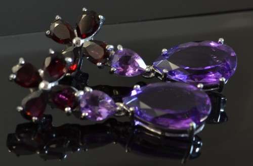 For username bebaandric onlyNATURAL BEAUTIFUL PURPLE AMETHYST & RHODOLITE GARNET 925 SILVER EARRING