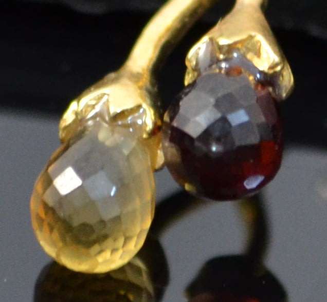 FLOWER AND LEAF DESIGN CITRINE, GARNET BRIOLETTE & SAPPHIRE 925 SILVER EARRINGS