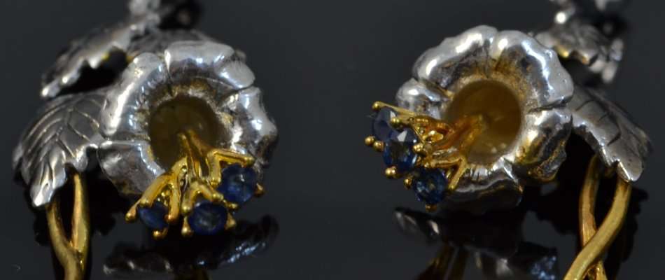FLOWER AND LEAF DESIGN CITRINE, GARNET BRIOLETTE & SAPPHIRE 925 SILVER EARRINGS