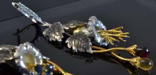 FLOWER AND LEAF DESIGN CITRINE, GARNET BRIOLETTE & SAPPHIRE 925 SILVER EARRINGS