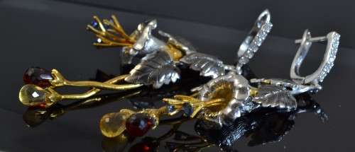 FLOWER AND LEAF DESIGN CITRINE, GARNET BRIOLETTE & SAPPHIRE 925 SILVER EARRINGS