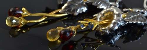 FLOWER AND LEAF DESIGN CITRINE, GARNET BRIOLETTE & SAPPHIRE 925 SILVER EARRINGS