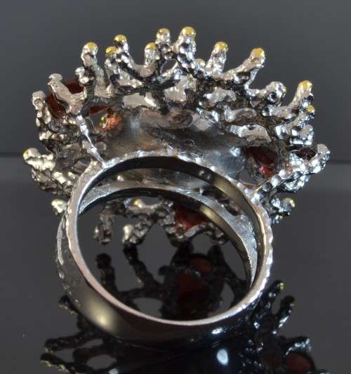 EXQUISITE GENUINE GARNET  & FRESHWATER PEARL 925 SILVER RING SIZE 7