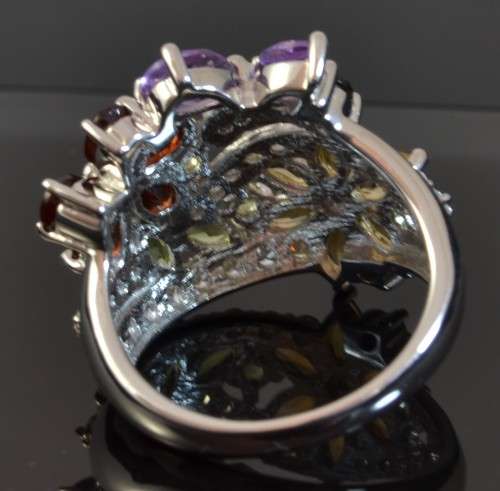 GENUINE AMETHYST GARNET CITRINE PERIDOT QUARTZ & CZ 925 SILVER RING SIZE 6.75