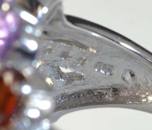 GENUINE AMETHYST GARNET CITRINE PERIDOT QUARTZ & CZ 925 SILVER RING SIZE 6.75