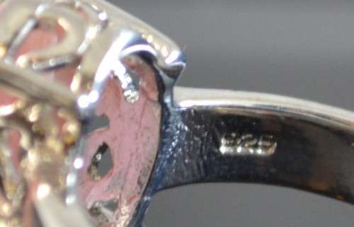 UNUSUAL PINK OPAL TWO TONE 925 STERLING SILVER RING