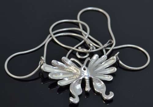 GENUINE BLUE SAPPHIRE 925 STERLING SILVER ENAMEL BUTTERFLY NECKLACE