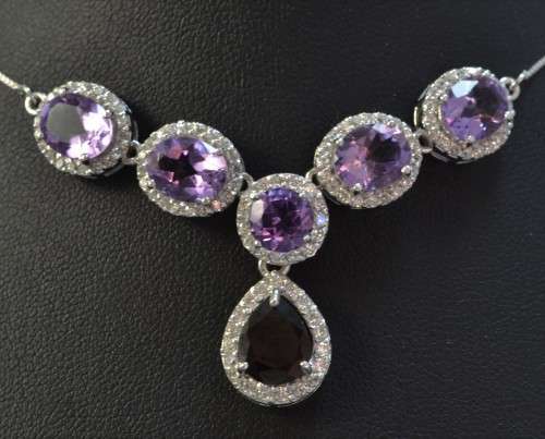 GENUINE AMETHYST, RHODOLITE GARNET AND CZ 925 SILVER NECKLACE
