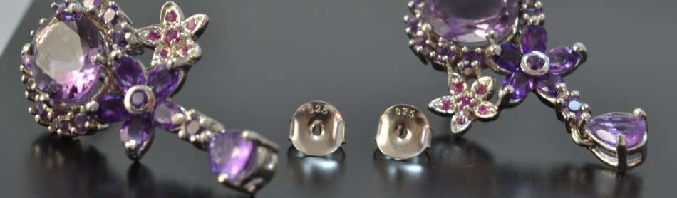 NATURAL TOP QUALITY AMETHYST AND PINK SAPPHIRE 925 SILVER EARRINGS