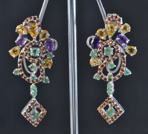 NATURAL CITRINE, EMERALD GARNET 925 SILVER EARRINGS