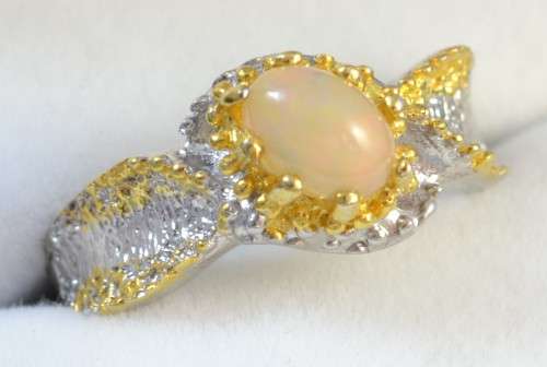 AMAZING REAL HOT FIRE OPAL TWO TONE 925 SILVER RING SIZE 7