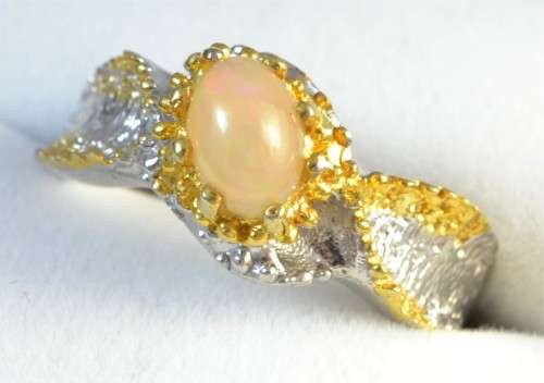 AMAZING REAL HOT FIRE OPAL TWO TONE 925 SILVER RING SIZE 7