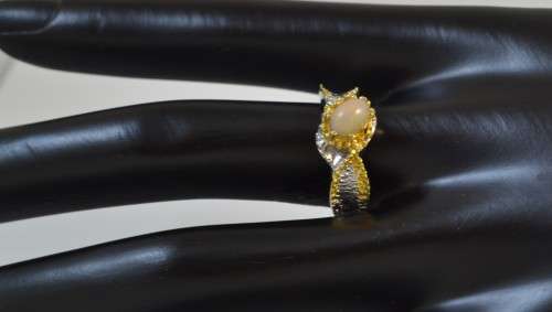 AMAZING REAL HOT FIRE OPAL TWO TONE 925 SILVER RING SIZE 7