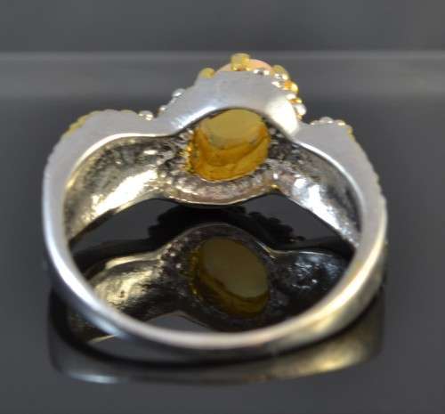 AMAZING REAL HOT FIRE OPAL TWO TONE 925 SILVER RING SIZE 7