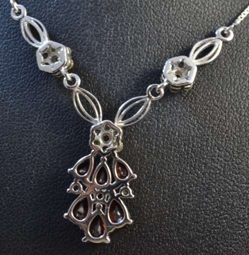 GENUINE DARK RED GARNET AND CITRINE 925 SILVER NECKLACE
