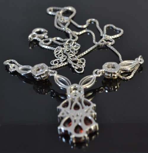 GENUINE DARK RED GARNET AND CITRINE 925 SILVER NECKLACE