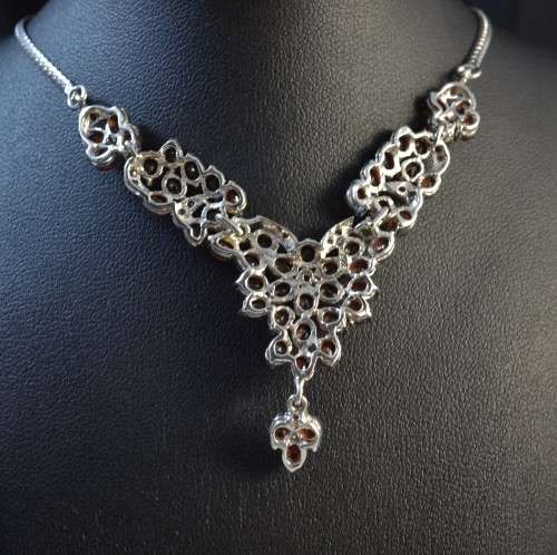 STUNNING GENUINE MOZAMBIQUE GARNET, RHODOLITE GARNET EMERALD 925 SILVER NECKLACE