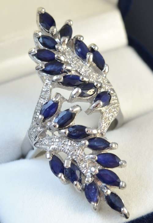 ELEGANT AAA GENUINE BLUE SAPPHIRE 928 SILVER RING SIZE 8