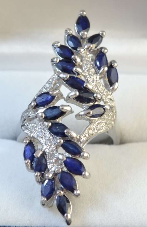 ELEGANT AAA GENUINE BLUE SAPPHIRE 928 SILVER RING SIZE 8