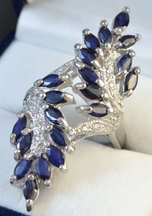 ELEGANT AAA GENUINE BLUE SAPPHIRE 928 SILVER RING SIZE 8