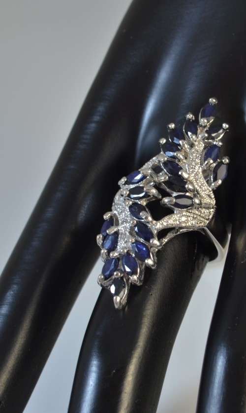 ELEGANT AAA GENUINE BLUE SAPPHIRE 928 SILVER RING SIZE 8