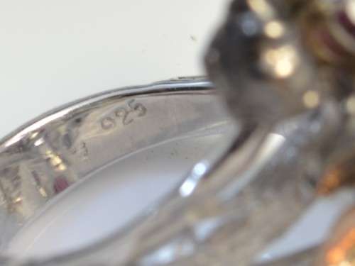 REAL AMETHYST, TANZANITE, TOURMALINE & RHODOLITE GARNET FLOWER & LEAF DESIGN 925 SILVER RING SIZE 7