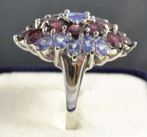 GENUINE TANZANITE AND RHODOLITE GARNET 925 SILVER RING SIZE 9