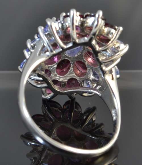 GENUINE TANZANITE AND RHODOLITE GARNET 925 SILVER RING SIZE 9