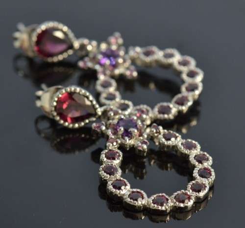 GENUINE RHODOLITE GARNET & AMETHYST 925 SILVER EARRINGS