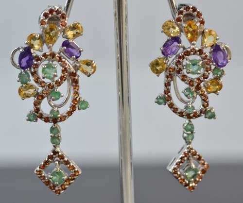 NATURAL CITRINE, EMERALD GARNET 925 SILVER EARRINGS