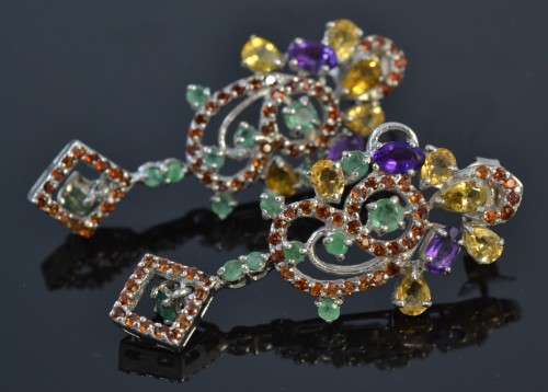NATURAL CITRINE, EMERALD GARNET 925 SILVER EARRINGS