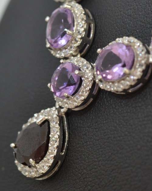 GENUINE AMETHYST, RHODOLITE GARNET AND CZ 925 SILVER NECKLACE