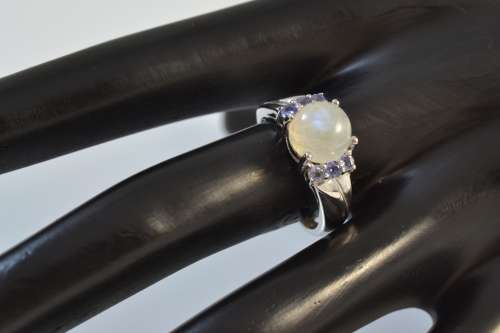 GENUINE FIRE BLUE MOONSTONE TANZANITE 925 SILVER RING SIZE 8