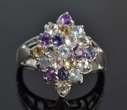 For buyer josip2007 IOLITE TOPAZ, AMETHYST, QUARTZ & CITRINE 925 SILVER CLUSTER STYLE RING SIZE 6.75