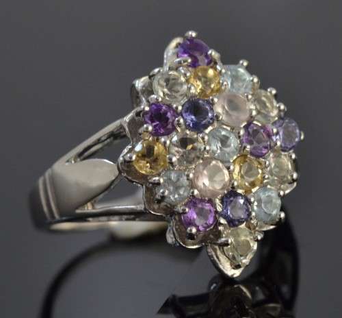 For buyer josip2007 IOLITE TOPAZ, AMETHYST, QUARTZ & CITRINE 925 SILVER CLUSTER STYLE RING SIZE 6.75