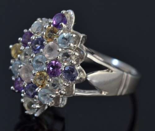 For buyer josip2007 IOLITE TOPAZ, AMETHYST, QUARTZ & CITRINE 925 SILVER CLUSTER STYLE RING SIZE 6.75