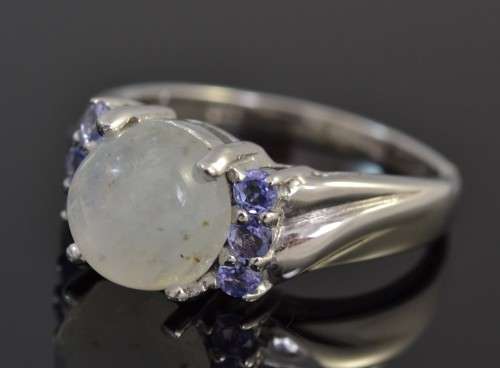 GENUINE FIRE BLUE MOONSTONE TANZANITE 925 SILVER RING SIZE 8