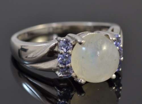 GENUINE FIRE BLUE MOONSTONE TANZANITE 925 SILVER RING SIZE 8