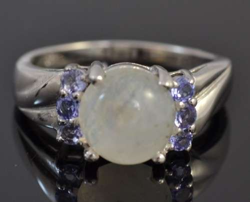 GENUINE FIRE BLUE MOONSTONE TANZANITE 925 SILVER RING SIZE 8