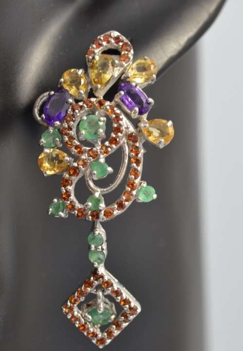 NATURAL CITRINE, EMERALD GARNET 925 SILVER EARRINGS