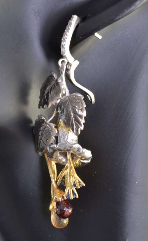 FLOWER AND LEAF DESIGN CITRINE, GARNET BRIOLETTE & SAPPHIRE 925 SILVER EARRINGS