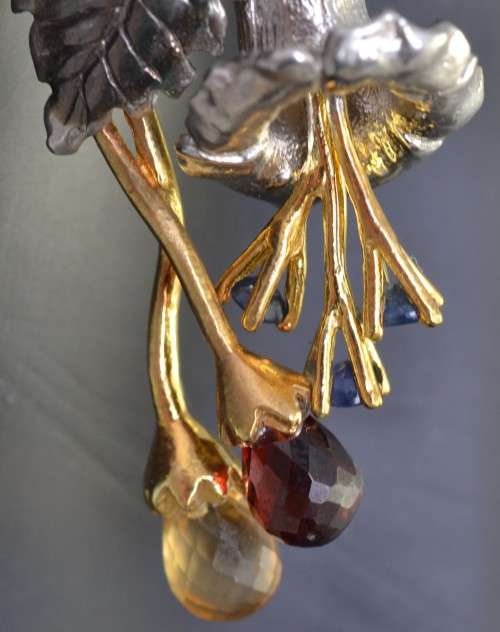 FLOWER AND LEAF DESIGN CITRINE, GARNET BRIOLETTE & SAPPHIRE 925 SILVER EARRINGS
