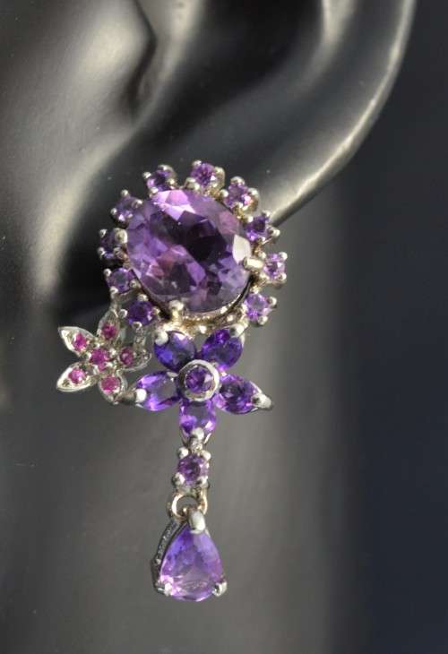 NATURAL TOP QUALITY AMETHYST AND PINK SAPPHIRE 925 SILVER EARRINGS